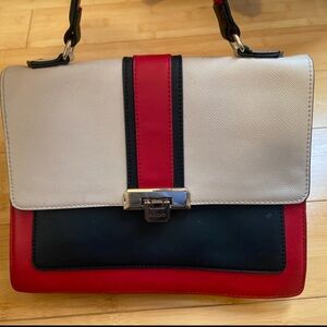 ALDO Colorblock Top Handle Bag Red Black Cream Gold Turn-Lock Bag